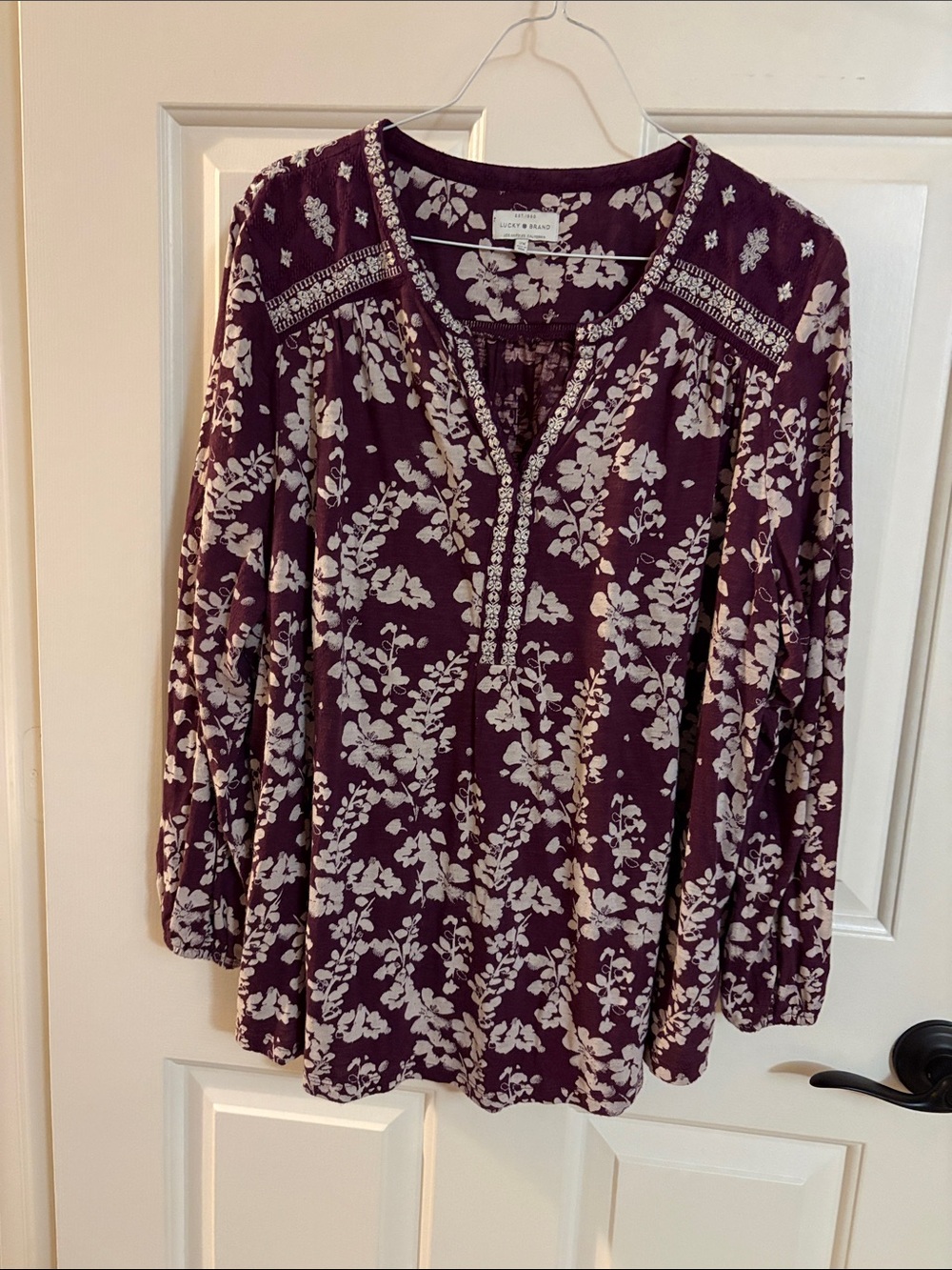 Lucky Brand Plum Floral Long-Sleeve Peasant Tunic